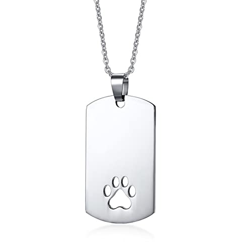 Mesnt Kette Mit Anhänger, Herren Hundepfote Print Dog Tag Anhänger Halsketten aus Edelstahl 48CM, Silber-Anpassen von Mesnt