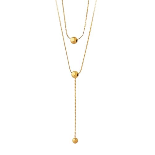 Mesnt Kette mit Anhänger, Edelstahl Y-förmige Kette mit Perle Halskette für Damen Gold Doppellagig, Länge 44CM von Mesnt