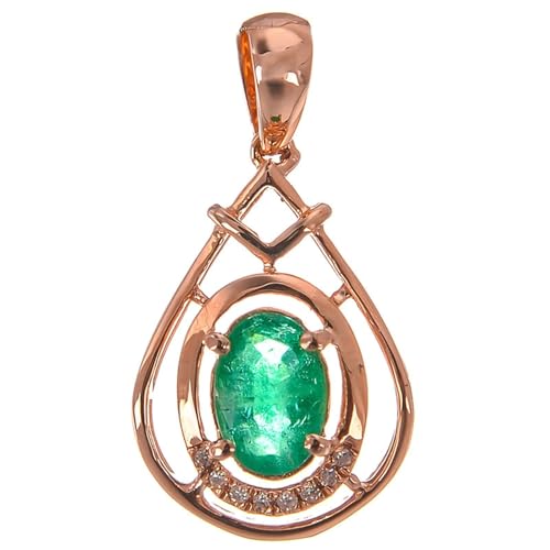Mesnt Kette mit Anhänger Damen, 18K Rotgold Collier für Damen with 4 * 6mm Im Labor hergestellter Smaragd und Im Labor hergestellter Diamant Mesnt Kette mit Anhänger Damen, 18K Rotgold Collier für Damen with 4 * 6mm Im Labor hergestellter Smaragd und Im Labor hergestellter Diamant von Mesnt