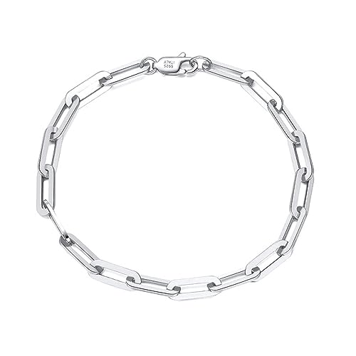 Mesnt Ketten Armband Frauen, 925 Sterling Silber 4.5mm Büroklammerkette Armband 22cm für Frauen Silber von Mesnt