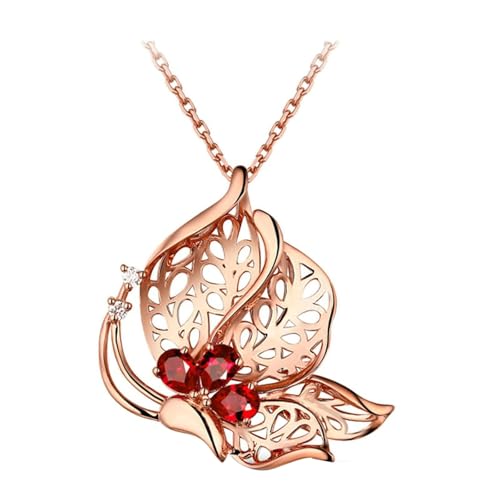 Mesnt Ketten Damen Modeschmuck, 18K Rotgold Halskette für Frauen with Im Labor hergestellter Rubin 0.51ct von Mesnt