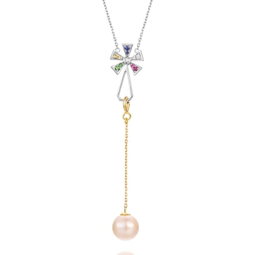 Mesnt Ketten Damen Schmuck, 18K Bicolor Collier für Frauen with 8mm Im Labor hergestellter Diamant 0.089ct von Mesnt
