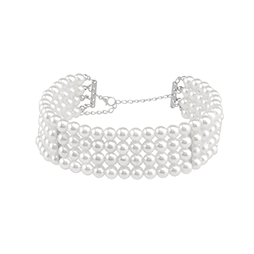 Mesnt Ketten Damen Schmuck, Mehrreihige Kette Einfache Perle Perlenketten Geschenk für Sie Frauen Mama Oma Freundin Muttertagsgeschenk Valentinstag, 4 Strands Pearls, Weiß von Mesnt