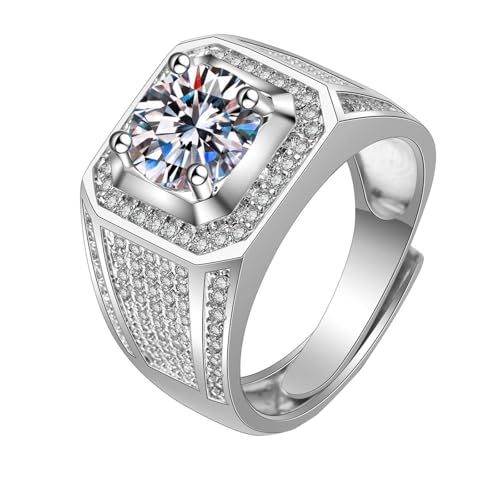 Mesnt Moissanite Ring Herren, 9 Karat Weißgold Ring für Herren Breites Band mit Vier Krallen Moissanit, Größe 67 (21.3) von Mesnt