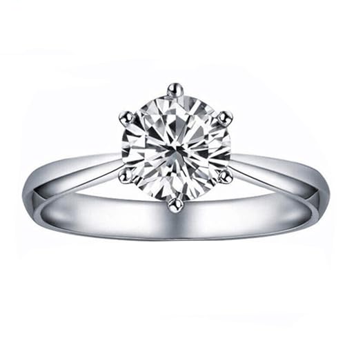 Mesnt Moissanite Ringe, 14 Karat Weißgold Ring für Frauen 6 Krappen mit Moissanit, Größe 56 (17.8) von Mesnt