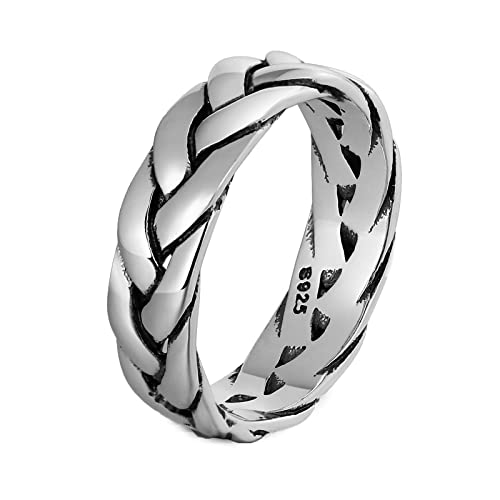 Mesnt Punk Rock Herrenring Edelstahlring Bandring Poliert Geflochtener Kettenring Edelstahl Ring Gothic Schmuck Ring Geschenk für Vater/Ehemann, Größe 65 (20.7) von Mesnt