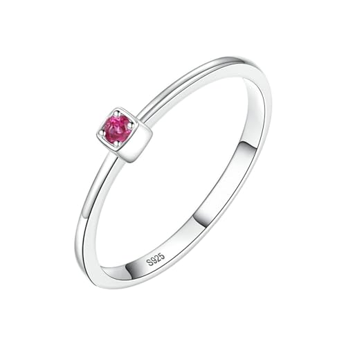 Mesnt Ring 925 Silber Damen, 925 Silber Einfacher Eleganter Ring mit kleinem rotem Zirkonia für Frauen, Größe 52 (16.6) von Mesnt