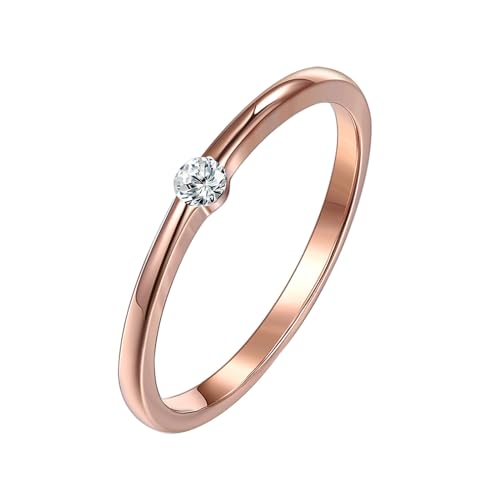 Mesnt Ring 925 Silber Damen, Polierter Solitär Verlobungsring für Frauen, Rose Gold, Größe 52 (16.6) von Mesnt