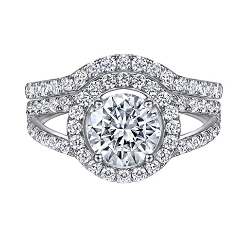 Mesnt Ring 925 Silber Damen Verlobungsring Silber 2-Ring-Set mit Cubic Zirkonia 7.5mm Ringe Silber Frauen Ring Paar Größe 62 (19.7) von Mesnt