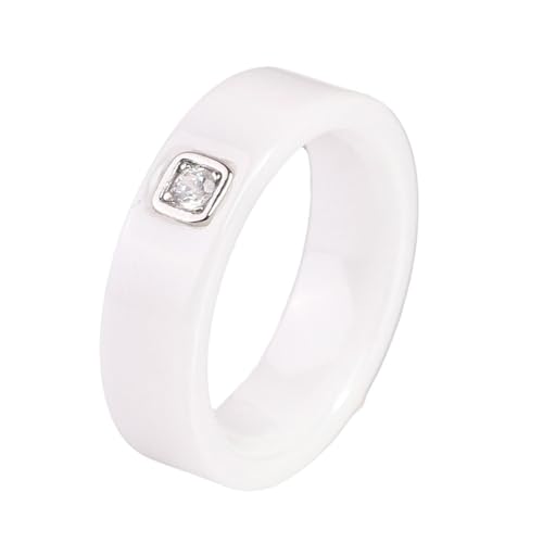 Mesnt Ring Damen, 6MM Keramik Ring mit rundem Zirkonia für Unisex Weiß, Größe 60 (19.1) von Mesnt