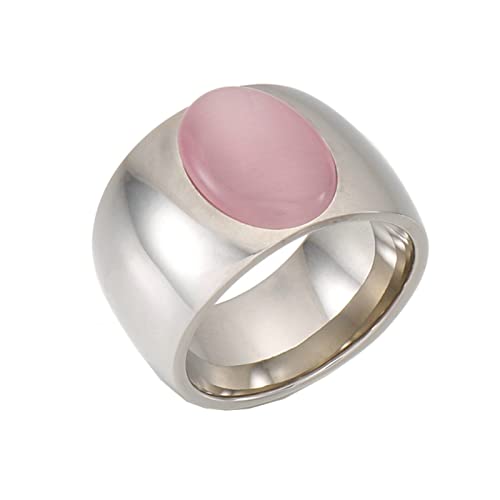 Mesnt Ring Damen, Edelstahl 15MM breiter Ring mit ovalem Stein für Damen Silber Rosa, Größe 52 (16.6) von Mesnt