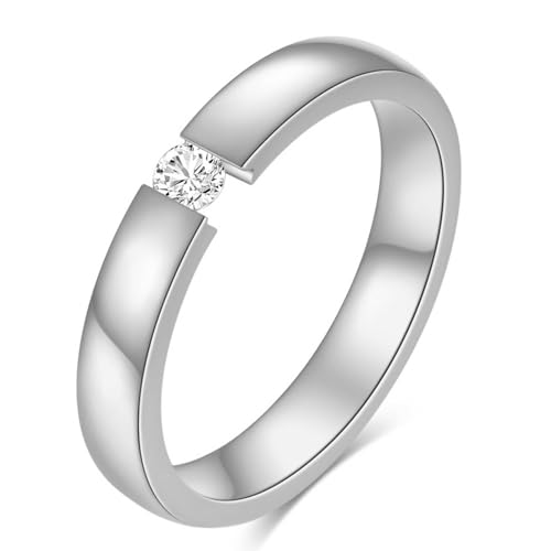Mesnt Ring Damen, Edelstahl 3MM Polierter Ring mit kubischem Zirkon für Frauen Silber, Größe 54 (17.2) von Mesnt