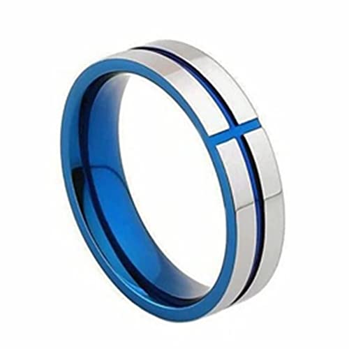 Mesnt Ring Damen Edelstahl, Blau Ring Edelstahl 6MM Kreuzpolierter Hochzeit Ring Herren, Blau Größe 65 (20.7) von Mesnt