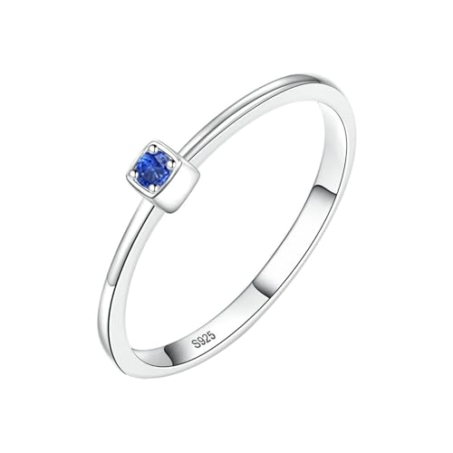 Mesnt Ring Damen Silber 925, 925 Silber Einfacher Eleganter Ring mit kleinem Blauen Zirkonia für Frauen, Größe 57 (18.1) von Mesnt