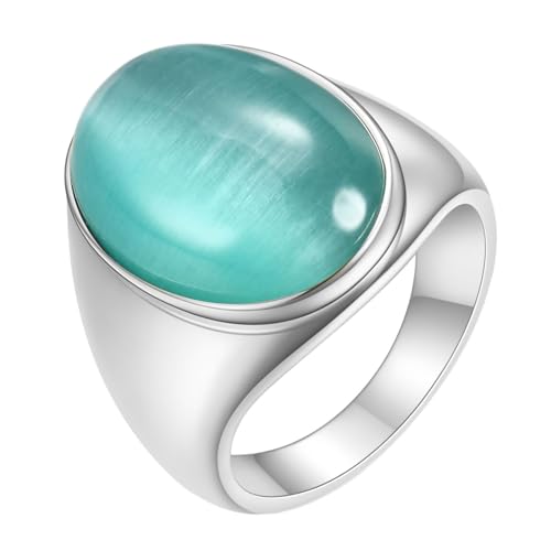 Mesnt Ring Edelstahl, 23MM großer ovaler Stein Punk Stil Zeigefinger Ring aus 316L-Edelstahl für Herren Damen Silber Blau, Größe 57 (18.1) von Mesnt