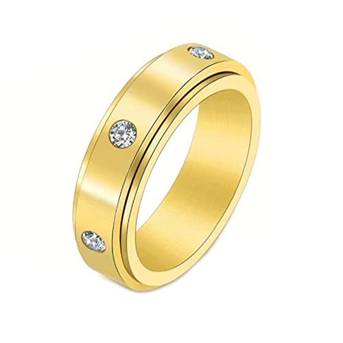Mesnt Ring Edelstahl Damen, Zirkonia Stress Relief Fidget Spinner Ring Gold Größe 65 (20.7) von Mesnt