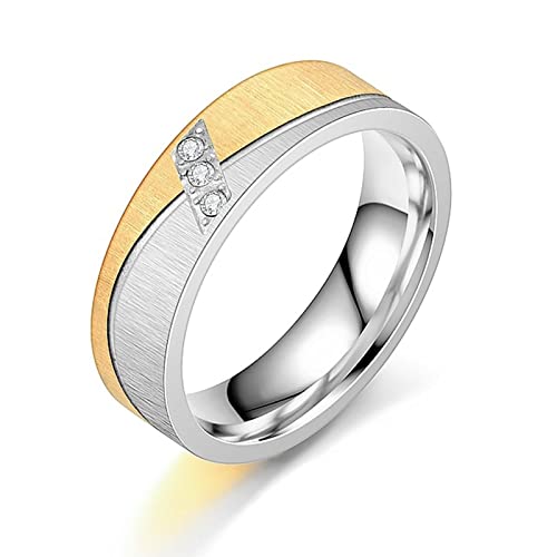 Mesnt Ring Edelstahl Damen Breit, Gold Silber Edelstahl Ring 6MM Matt Oberfläche mit Zirkonia Verlobungsring Frau, CZ Größe 70 (22.3) von Mesnt