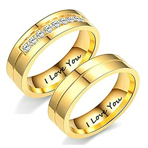 Mesnt Ring Für Paare Gold, Zirkonia I Love You Passende Ringe Gold Ring Edelstahl Gold Gold, Damen J 1/2 & Herren P 1/2 von Mesnt