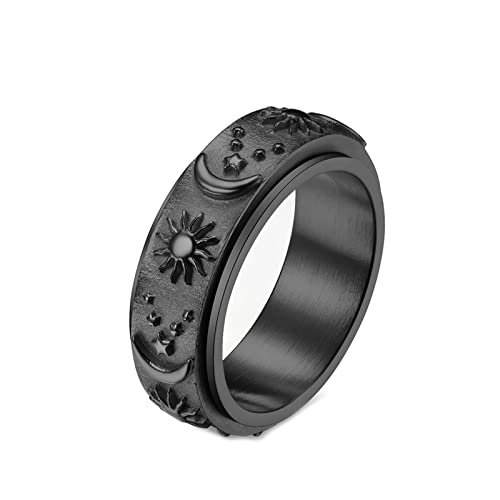 Mesnt Ring Herren, Drehbarer Sonne-Mond-Stern-Fidget-Ring Schwarz Größe 62 (19.7) von Mesnt