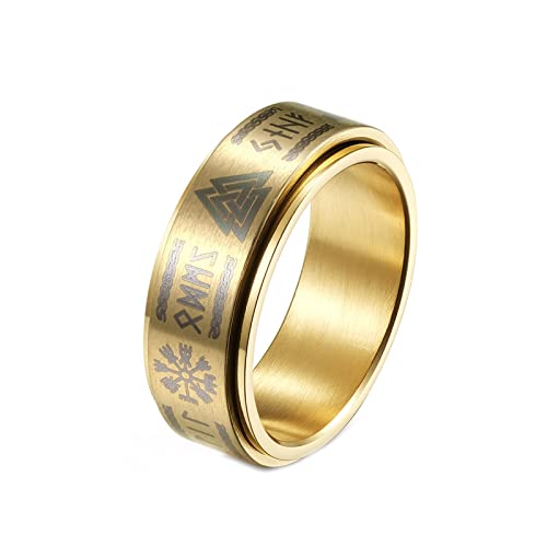 Mesnt Ring Herren Gold, Keltische Rune Fidget Spinner Ring Gold Größe 67 (21.3) von Mesnt