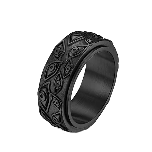 Mesnt Ring Herren Schwarz, 3D-Augen-Muster-Angst-Ring Schwarz Größe 70 (22.3) von Mesnt