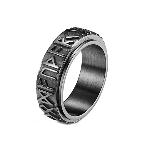 Mesnt Ring Herren Schwarz, Vintage Rune Zappeln Angst Ring Schwarz Größe 60 (19.1) von Mesnt