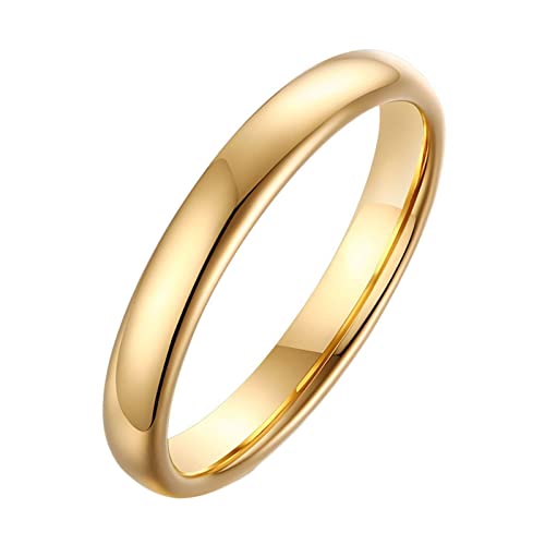 Mesnt Ring Personalisiert Damen, Wolframcarbid Poliertes dünnes Band 3MM Damen Ringe (Anpassbar) Gold, Größe 57 (18.1) von Mesnt