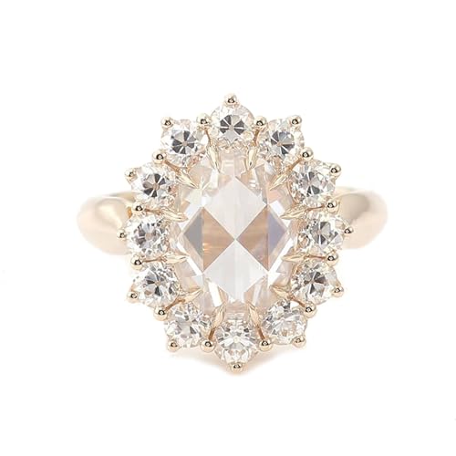 Mesnt Ring Rosegold mit Stein, Damen 14K Roségold Ring mit Sonnenblumen-Moissanit 3ct (Größe Anpassen) von Mesnt