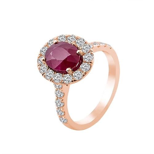 Mesnt Ring Rosegold mit Stein, Damen 18K Roségold Ehering mit 2 Karat Rubin und Moissanit (Größe Anpassen) von Mesnt