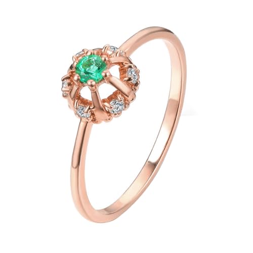 Mesnt Ring Rosegold mit Stein, Damen 9K Roségold Kronen-Hochzeits-Verlobungsring mit Smaragd (Größe Anpassen) von Mesnt