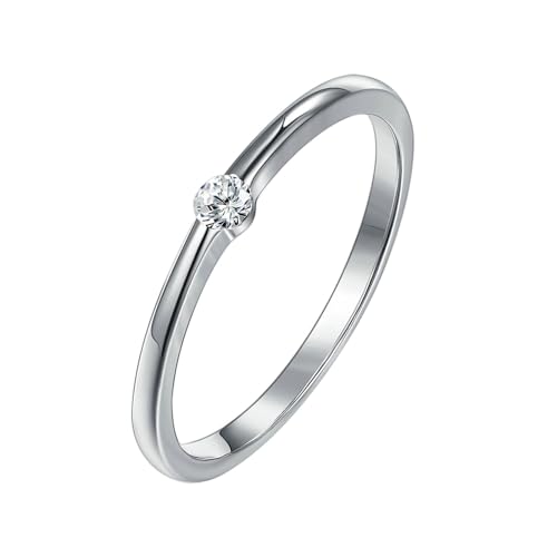 Mesnt Ring Silber 925 Damen, Polierter Solitär Ring für Frauen, Silber, Größe 54 (17.2) von Mesnt