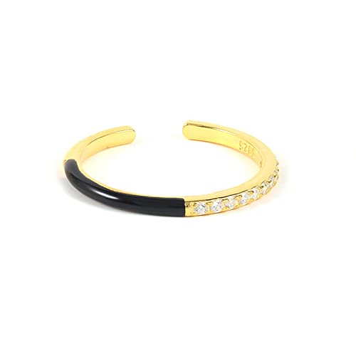 Mesnt Ring Verstellbar Gold, 925 Ringe Halbe Ewigkeit Zirkonia und Emaille Gold-schwarz von Mesnt