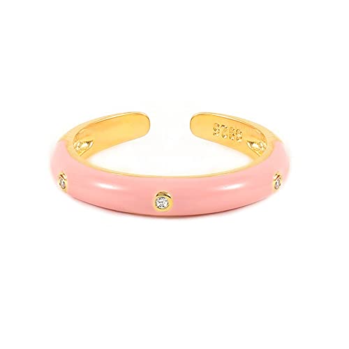 Mesnt Ring Verstellbar Gold, Damen Ringe Emaille-Bandeinlage mit Zirkonia Rosa von Mesnt