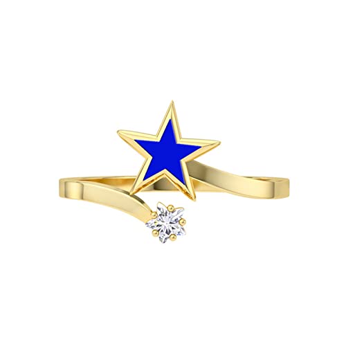 Mesnt Ring Verstellbar Gold, Damen Ringe Emaille-Pentagramm mit Zirkonia Blau von Mesnt