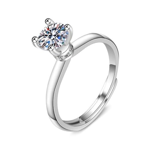 Mesnt Ring Weißgold 375, 9 Karat Weißgold Ring für Damen Klassischer 4-Zacken-Runder 1 Karat im Labor geschaffener Diamant 6,5 mm, Größe 57 (18.1) von Mesnt