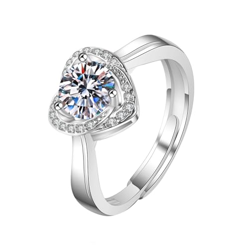 Mesnt Ring Weißgold 585, 14K Ring für Damen Herz mit Moissanit, Größe 60 (19.1) von Mesnt