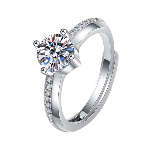 Mesnt Ring Weißgold 585 Damen, 14 Karat Weißgold Ring für Damen 4 Krappen mit Moissanit, Größe 60 (19.1) von Mesnt