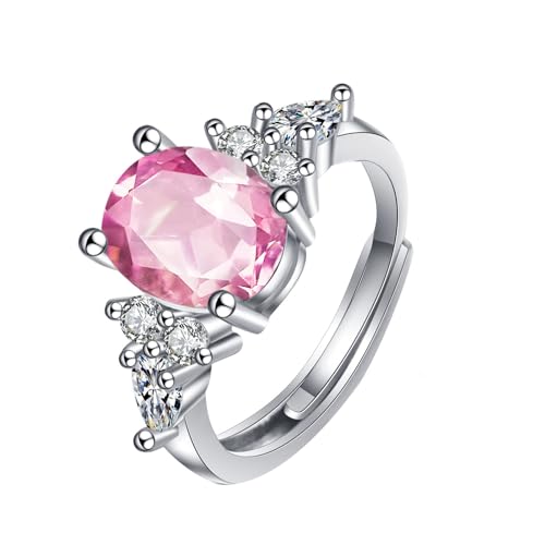 Mesnt Ring Weißgold 585 Damen, 14 Karat Weißgold Ringe für Damen mit Rosa Stein, Größe 61 (19.4) von Mesnt