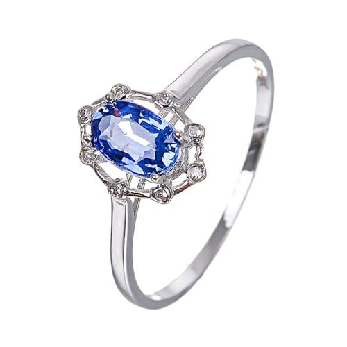 Mesnt Ring Weißgold Damen, 18K Weißgold Ring für Frauen with Im Labor hergestellter Saphir und Im Labor hergestellter Diamant, Größe 62 (19.7) von Mesnt