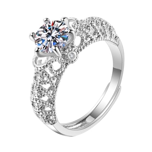 Mesnt Ring Weißgold Damen Schlicht, 9 Karat Weißgold Ring für Damen Hohle 6 Zinken mit Moissanit, Größe 57 (18.1) von Mesnt