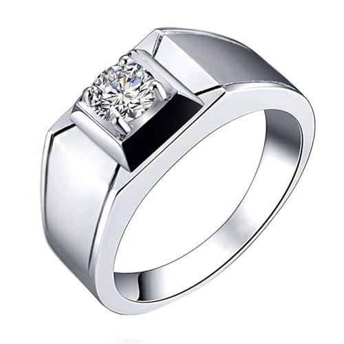 Mesnt Ring Weißgold Herren, 18 Karat Weißgold Ring für Herren Polierter Solitärring mit Moissanit, Größe 66 (21.0) von Mesnt