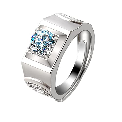 Mesnt Ring Weißgold Herren, 18 Karat Weißgold Ringe für Herren Breiter Ring 4 Krappen Rund 1 Karat Labor Erstellt Diamant, Größe 65 (20.7) von Mesnt
