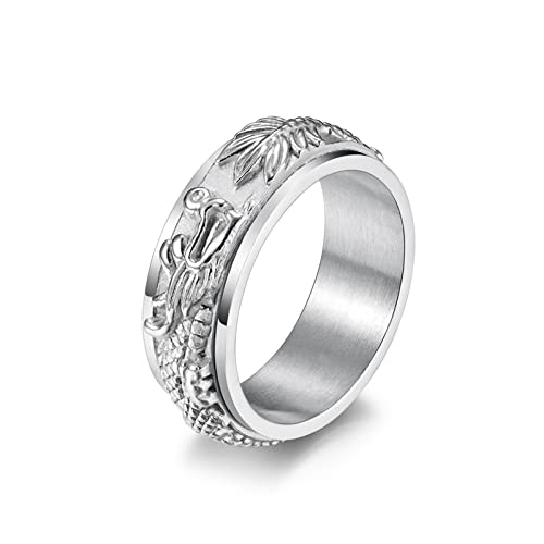 Mesnt Ringe Frauen Edelstahl, Rocker Ringe Herren, Chinesischer Drache-Muster Fidget Angst Ring Ring aus Edelstahl Silber Größe 54 (17.2) von Mesnt