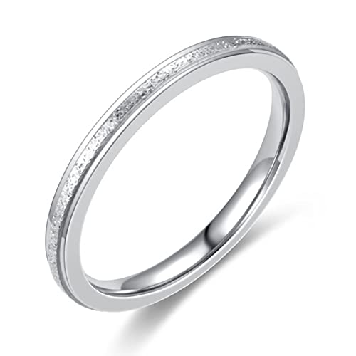 Mesnt Ringe Frauen Edelstahl, Silber Edelstahl Ringe 2MM Matt Oberfläche Dünnes Band Damen Ringe Modeschmuck, Silber Größe 62 (19.7) von Mesnt