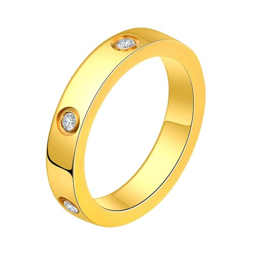 Mesnt Ringe Frauen Gold, Edelstahl 4MM Verlobungsring mit kubischem Zirkoniumdioxid für Damen, Größe 54 (17.2) von Mesnt