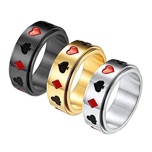 Mesnt Ringe Gold Frauen, Spades-Poker-Spiele Fidget Ring Schwarz, Gold, Silber Größe 54 (17.2) von Mesnt