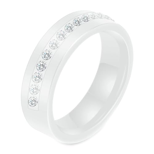 Mesnt Ringe Herren, 6MM Mode Keramik Ring mit halben Ewigkeit Cubic Zirkonia eingebettet für Herren Damen Weiß, Größe 67 (21.3) von Mesnt