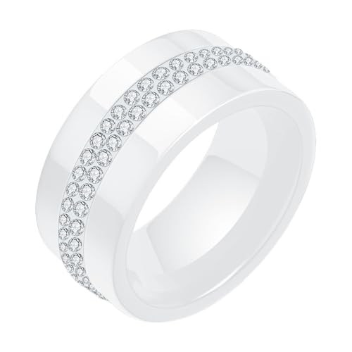 Mesnt Ringe Herren, Keramik 10MM Breite Promise Ring mit Kristall eingebettet für Herren Damen Weiß, Größe 60 (19.1) von Mesnt