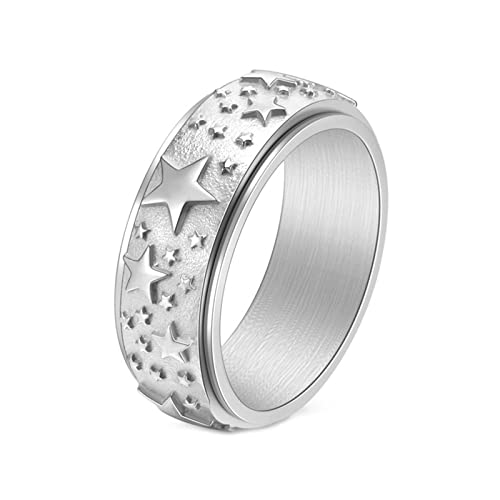 Mesnt Ringe Herren, Pentagram Stern Drehbarer Spinner Fidget Ring Silber Größe 62 (19.7) von Mesnt