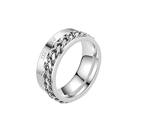 Mesnt Ringe Herren Edelstahl, 8 Mm Angstring Mit Drehbarer Biker-Kette Und Römischen Zahlen Silber Größe 54 (17.2) von Mesnt